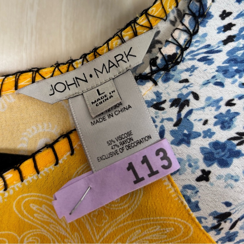 John Mark Patchwork Peasant Blouse * Yellow, Red,… - image 2